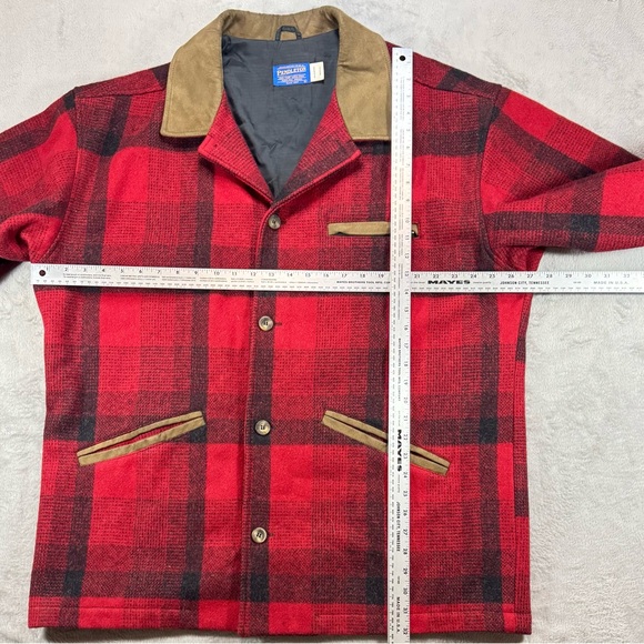 Rare Vintage Pendleton VirginWool Hunting Coat Size Large Suede Trim Made In USA - Picture 3 of 5